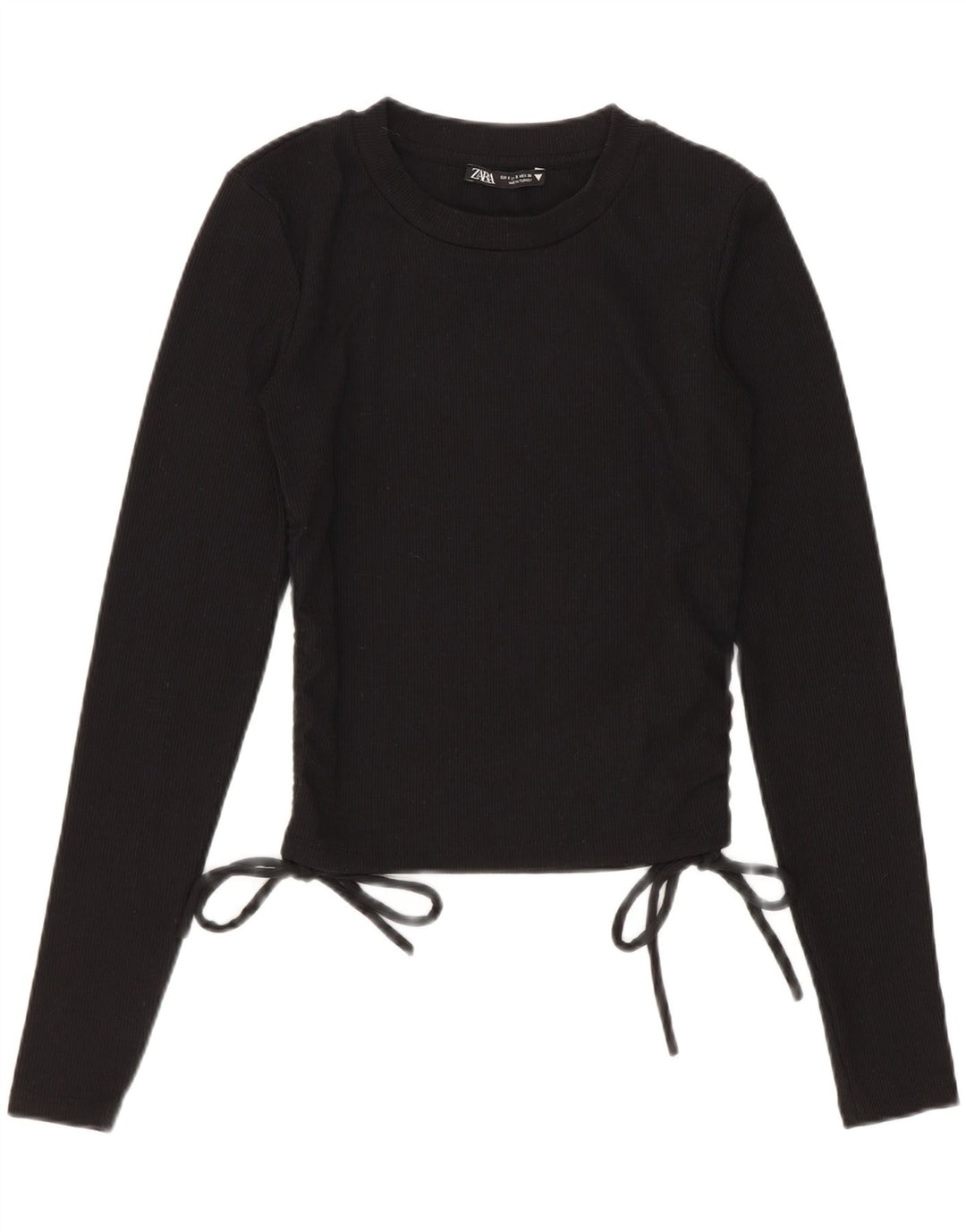 Zara Crop Top Feminino Manga Longa Reino Unido 8 Pequeno Poliéster Preto