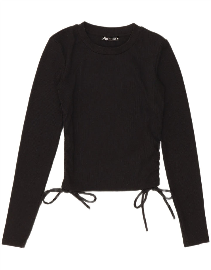 Zara Crop Top Feminino Manga Longa Reino Unido 8 Pequeno Poliéster Preto