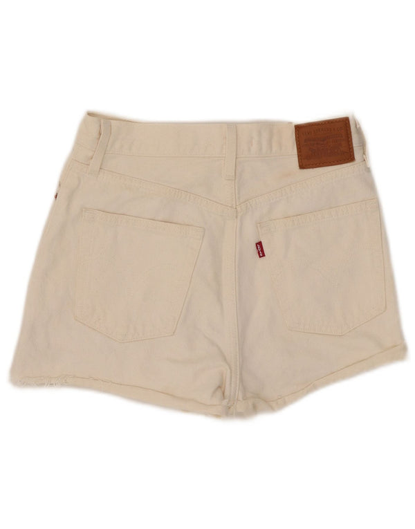 Shorts jeans feminino de cintura alta Levi's W27 pequeno algodão branco