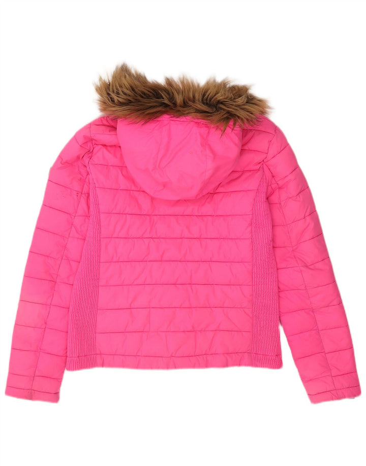 Jaqueta acolchoada com capuz feminina Superdry UK 14 grande poliéster rosa
