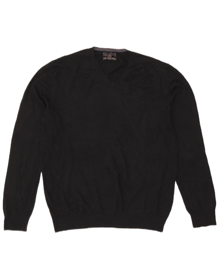 Suéter masculino Marks & Spencer com decote em V XL lã merino preta