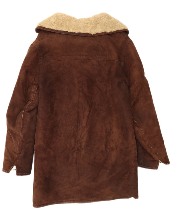 Sobretudo feminino shearling vintage Reino Unido 14 marrom médio