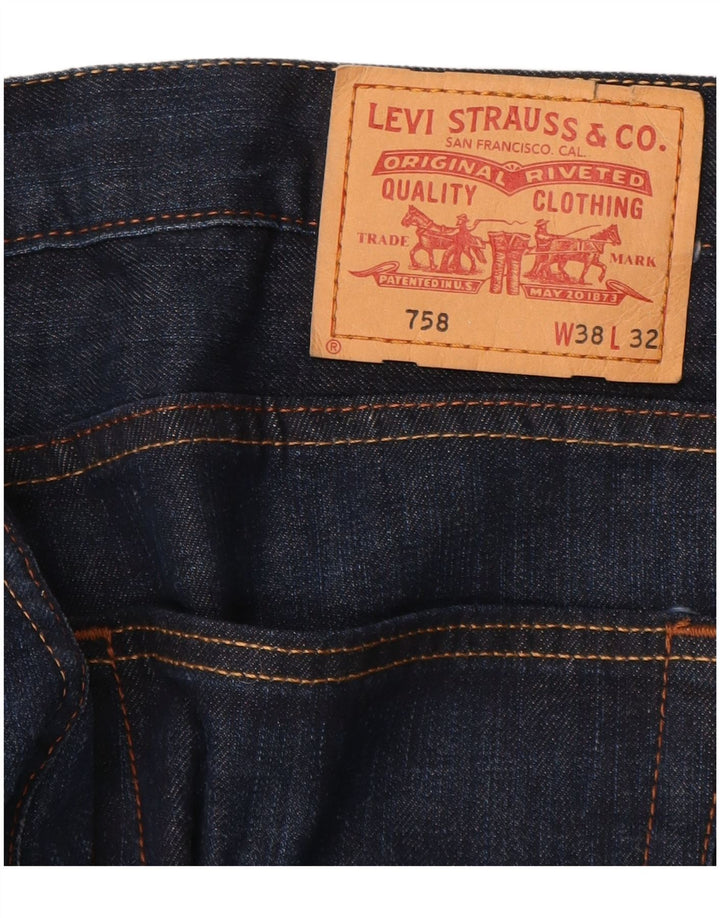 LEVI'S Masculino 758 Straight Jeans W38 L32 Azul Marinho Algodão