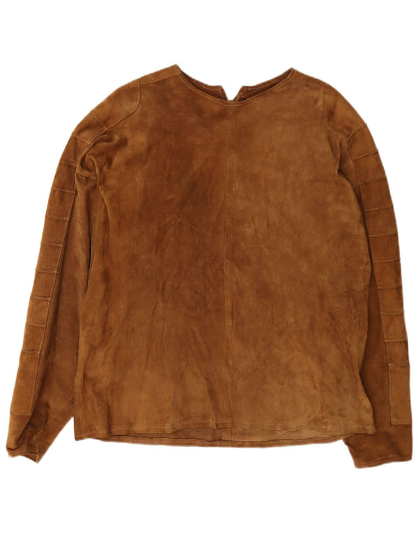 Blusa feminina vintage de camurça com manga comprida e manga comprida Reino Unido 16 grande marrom