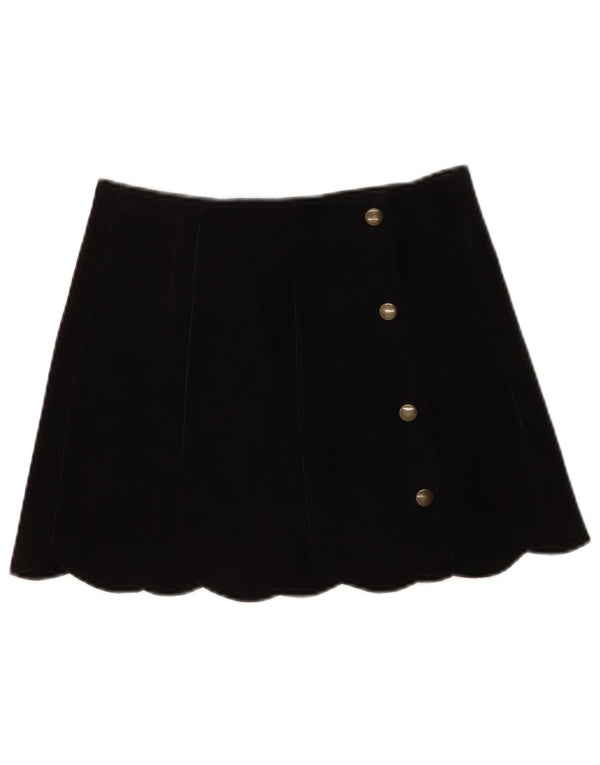 Saia feminina vintage de camurça pequena W26 couro preto