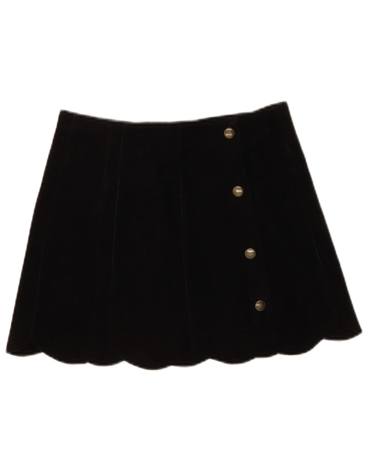 Saia feminina vintage de camurça pequena W26 couro preto