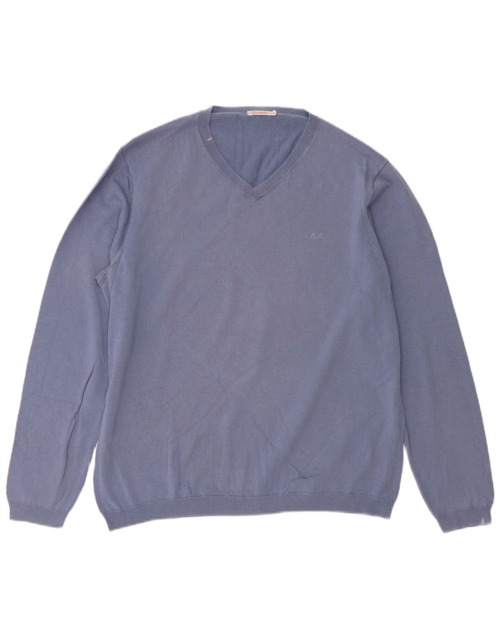 Suéter feminino Sun68 com decote em V Reino Unido 18 XL algodão azul