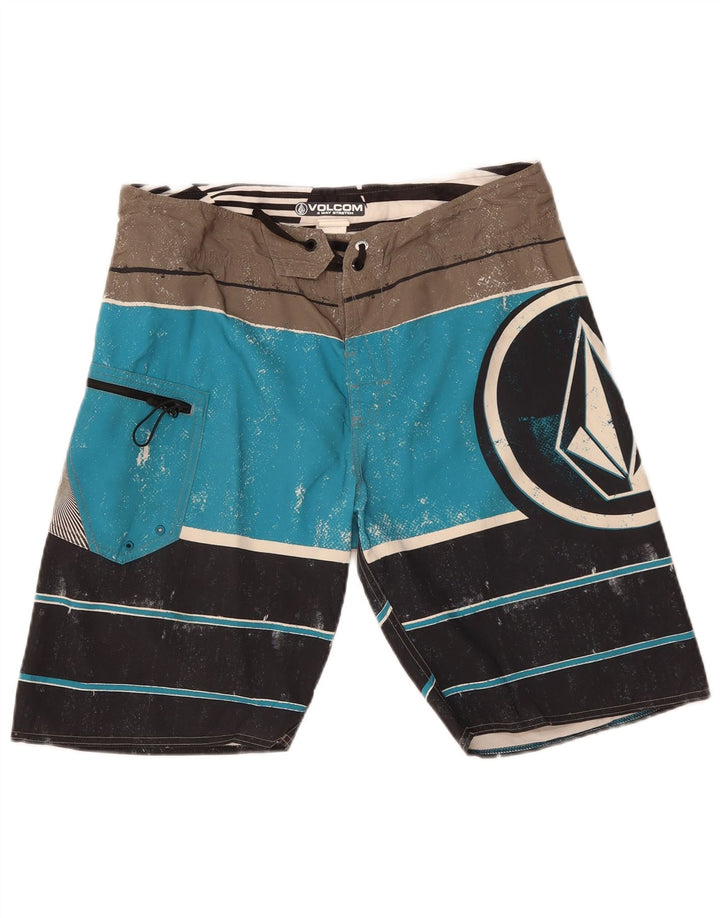 Shorts de natação masculino Volcom médio azul colorblock poliéster