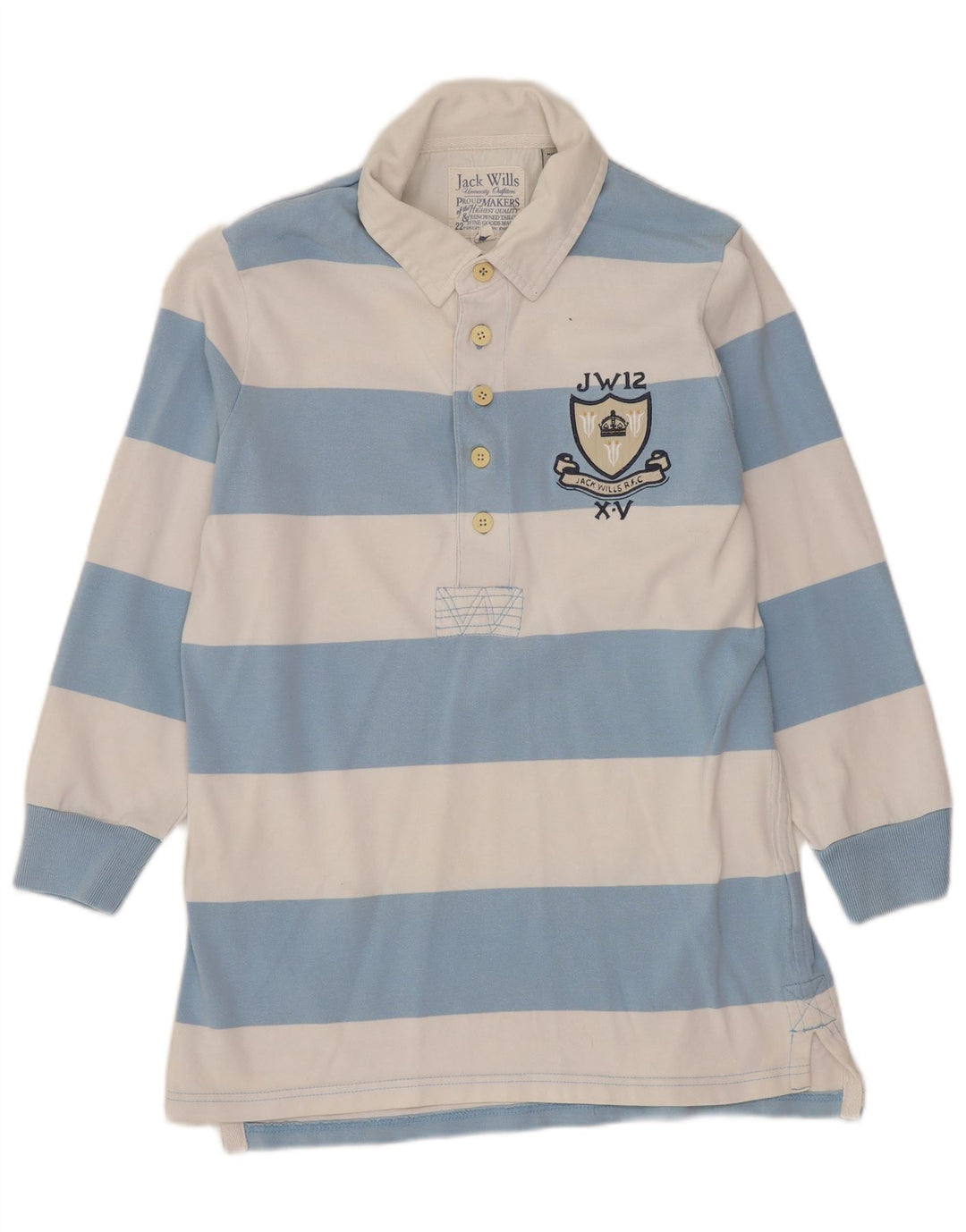 JACK WILLS Camisa polo feminina gráfica de rugby Reino Unido 12 listrado azul médio