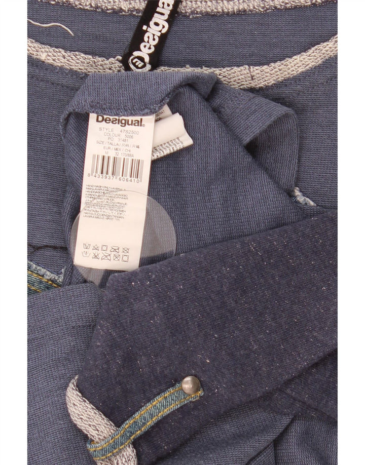 Desigual Top gráfico feminino manga 3/4 UK 14 médio azul marinho patchwork