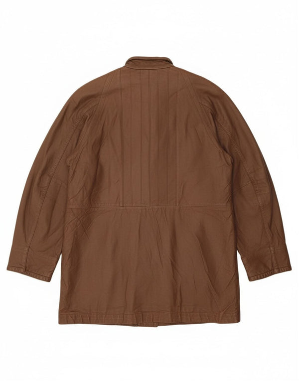 Casaco feminino de couro superdimensionado VINTAGE IT 42 couro marrom médio