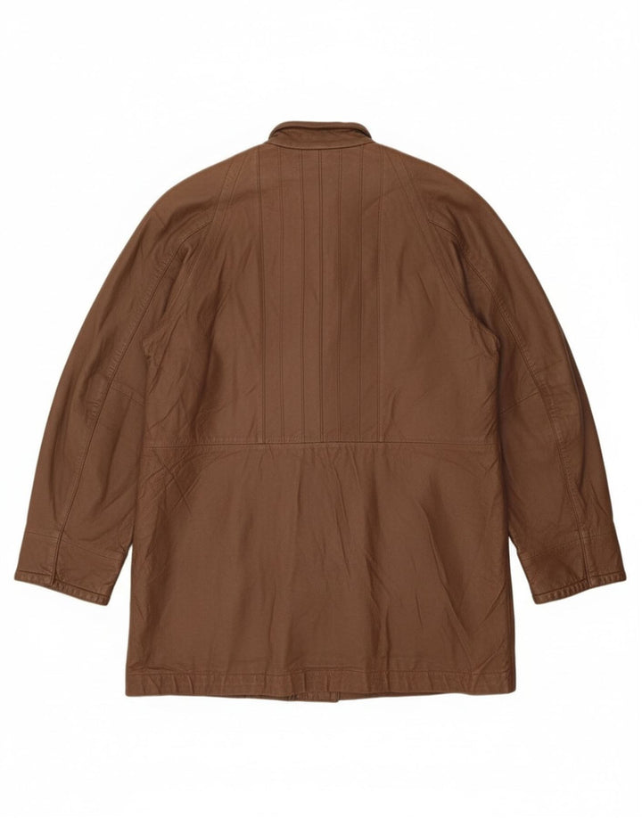 Casaco feminino de couro superdimensionado VINTAGE IT 42 couro marrom médio