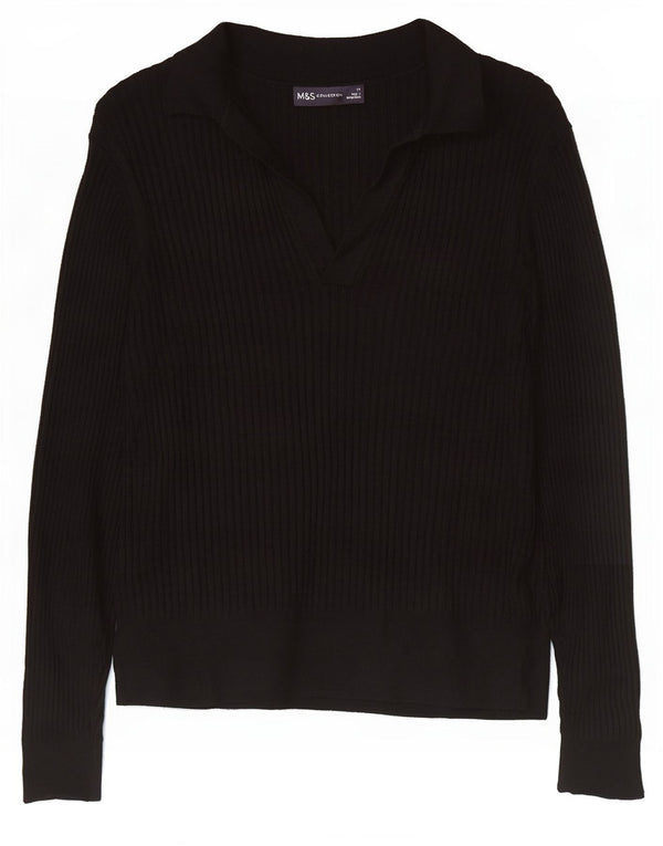 Camisa polo feminina de manga comprida Zara UK 14 média preta viscose