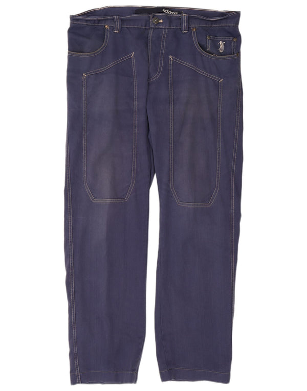 Jeckerson Mens Straight Jeans IT 50 Grande W34 L28 Azul Marinho Algodão