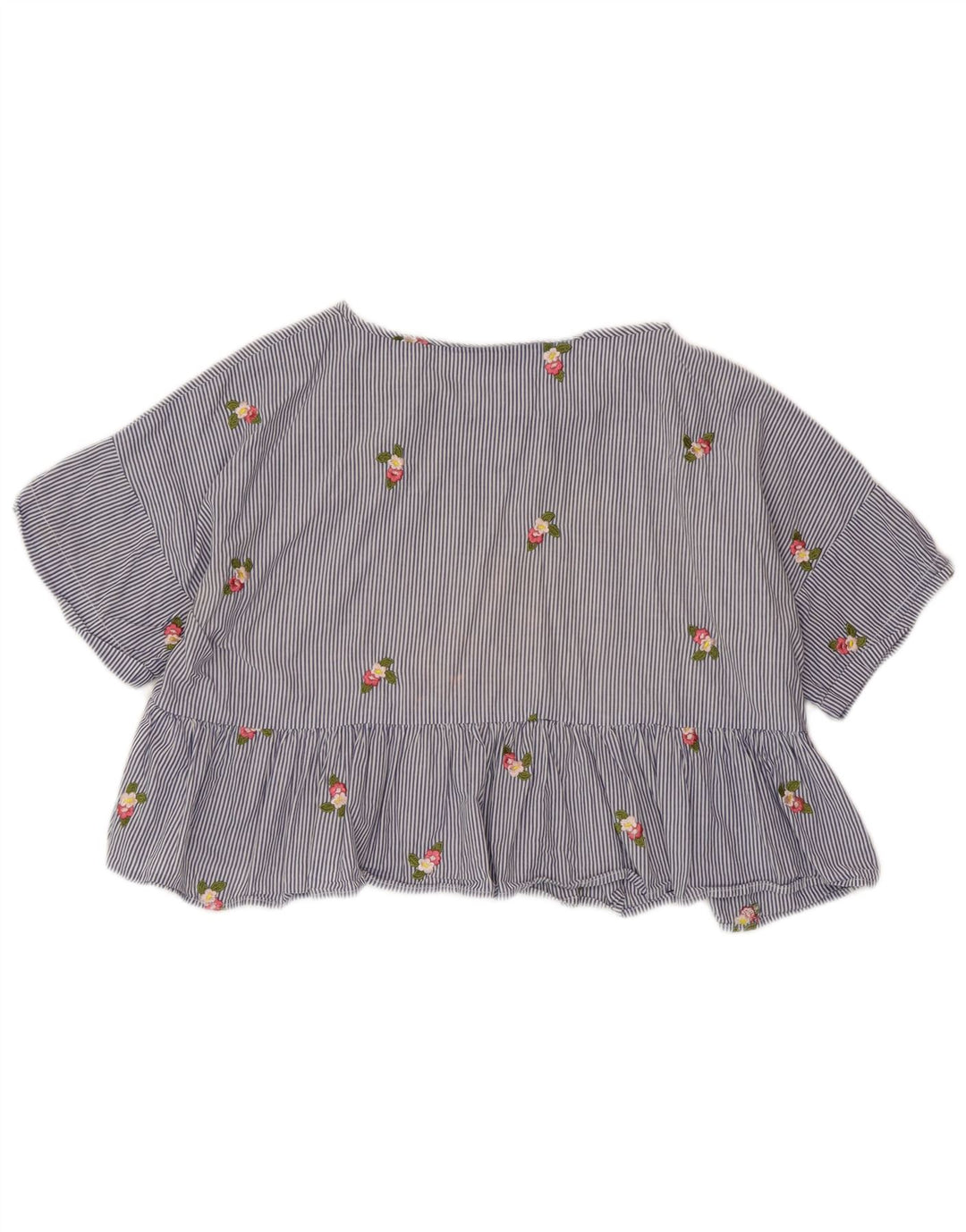 Blusa cropped feminina ZARA UK 14 risca de giz azul médio