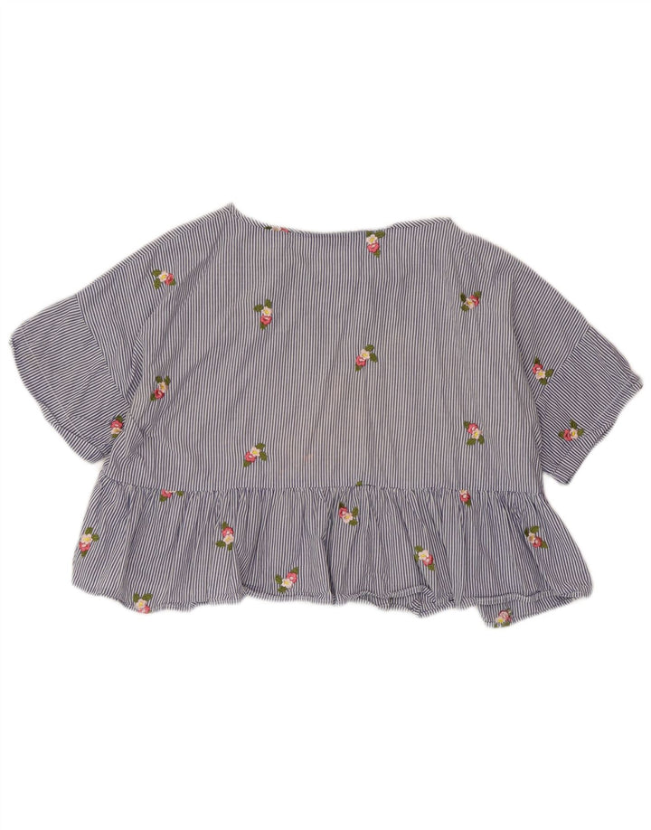 Blusa cropped feminina ZARA UK 14 risca de giz azul médio