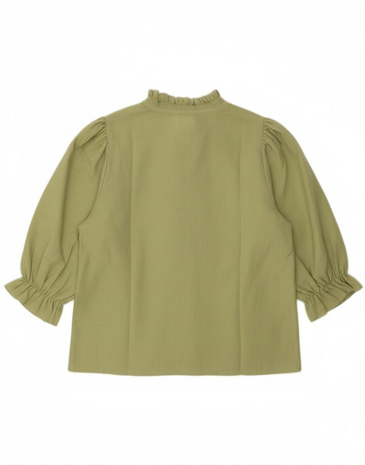 Blusa feminina vintage manga 3/4 com babado frontal UE 40 médio cáqui coração