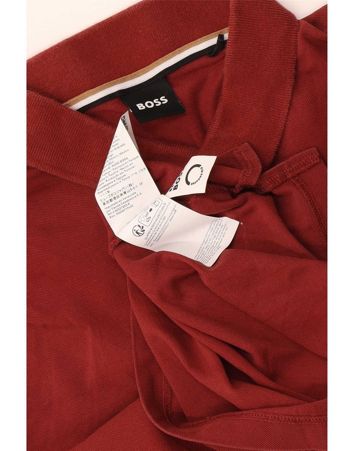 Camisa polo masculina HUGO BOSS pequena de algodão marrom