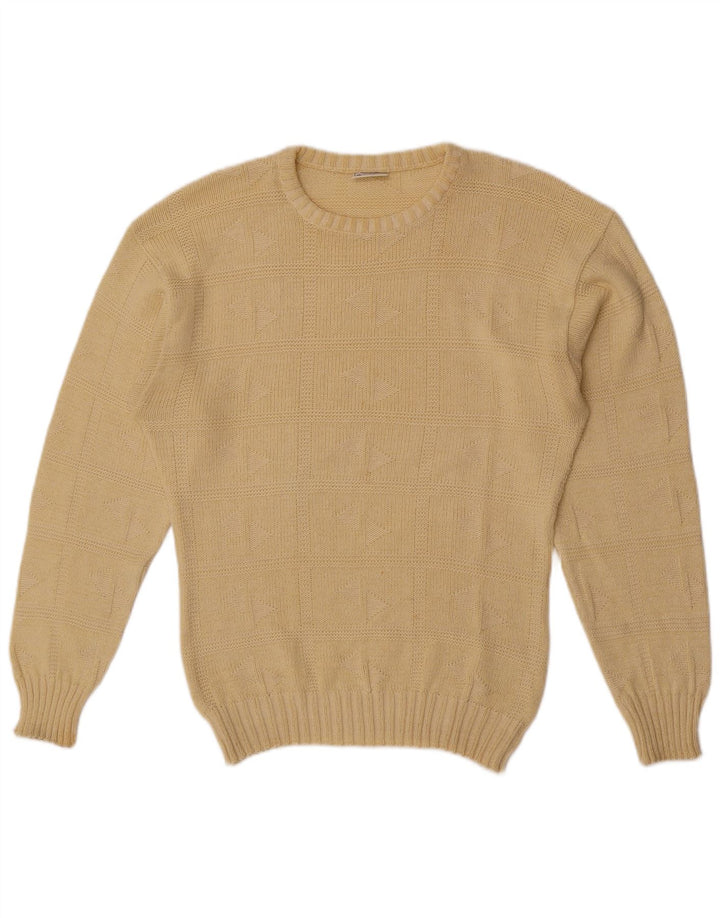 Suéter masculino VINTAGE com gola redonda, amarelo médio
