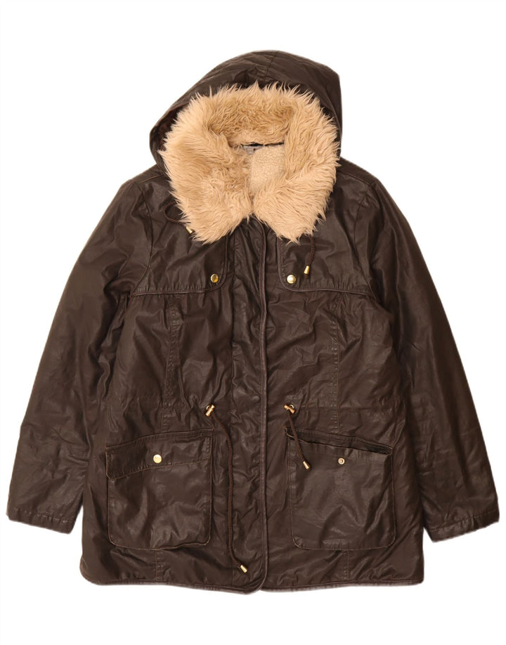Casaco corta-vento feminino com capuz grande Marks & Spencer Reino Unido 16 grande marrom