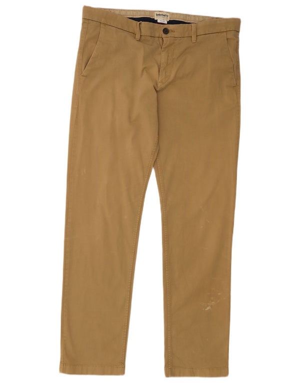 Calça chino masculina Timberland reta W36 L32 algodão bege