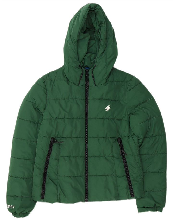 Jaqueta acolchoada superdimensionada com capuz para mulheres Superdry UK 10 poliéster verde pequeno