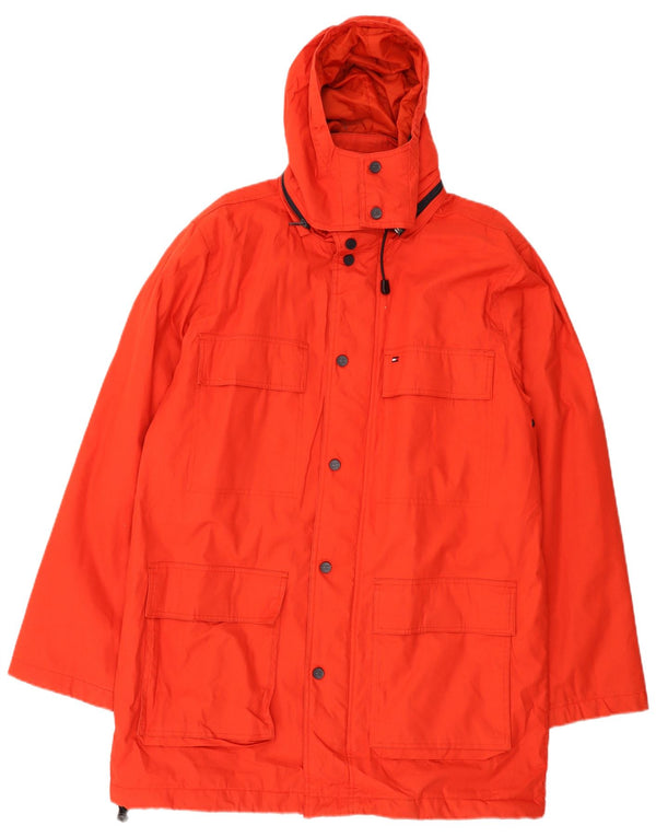 Casaco corta-vento masculino Tommy Hilfiger com capuz Reino Unido 40 grande algodão vermelho
