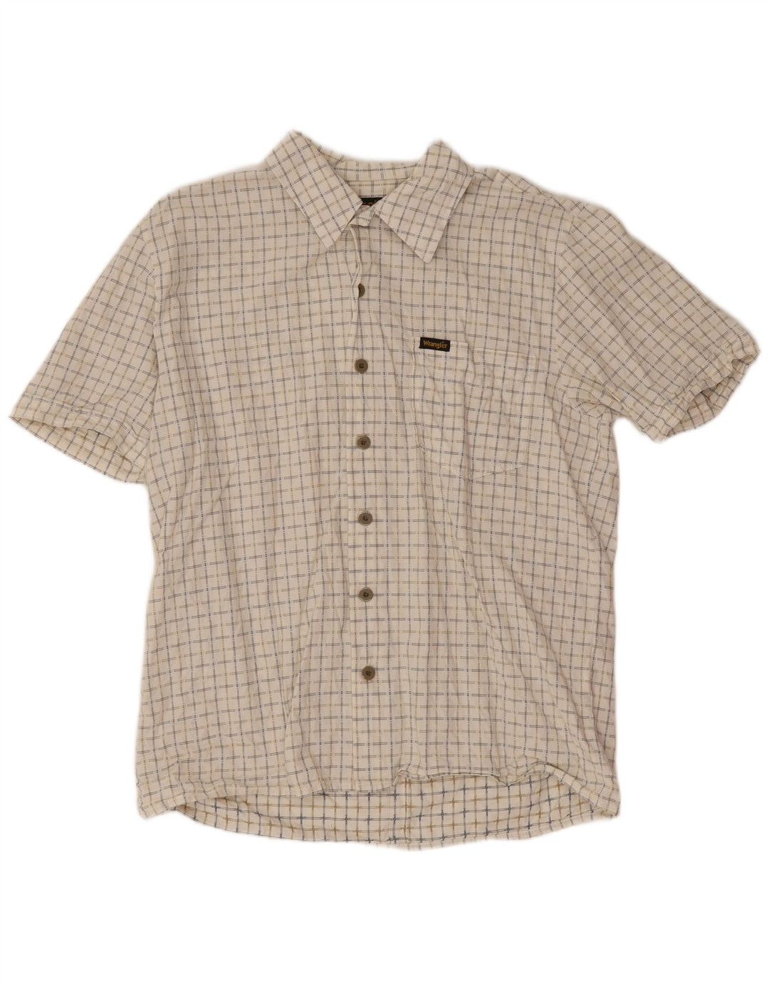 Wrangler Camisa masculina de manga curta regular fit médio algodão xadrez branco