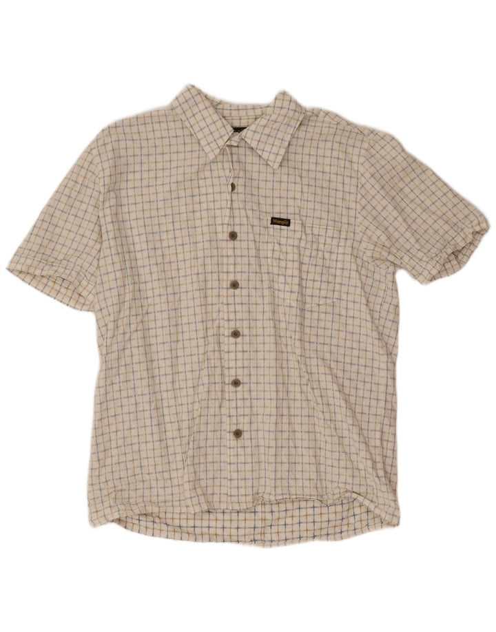 Wrangler Camisa masculina de manga curta regular fit médio algodão xadrez branco