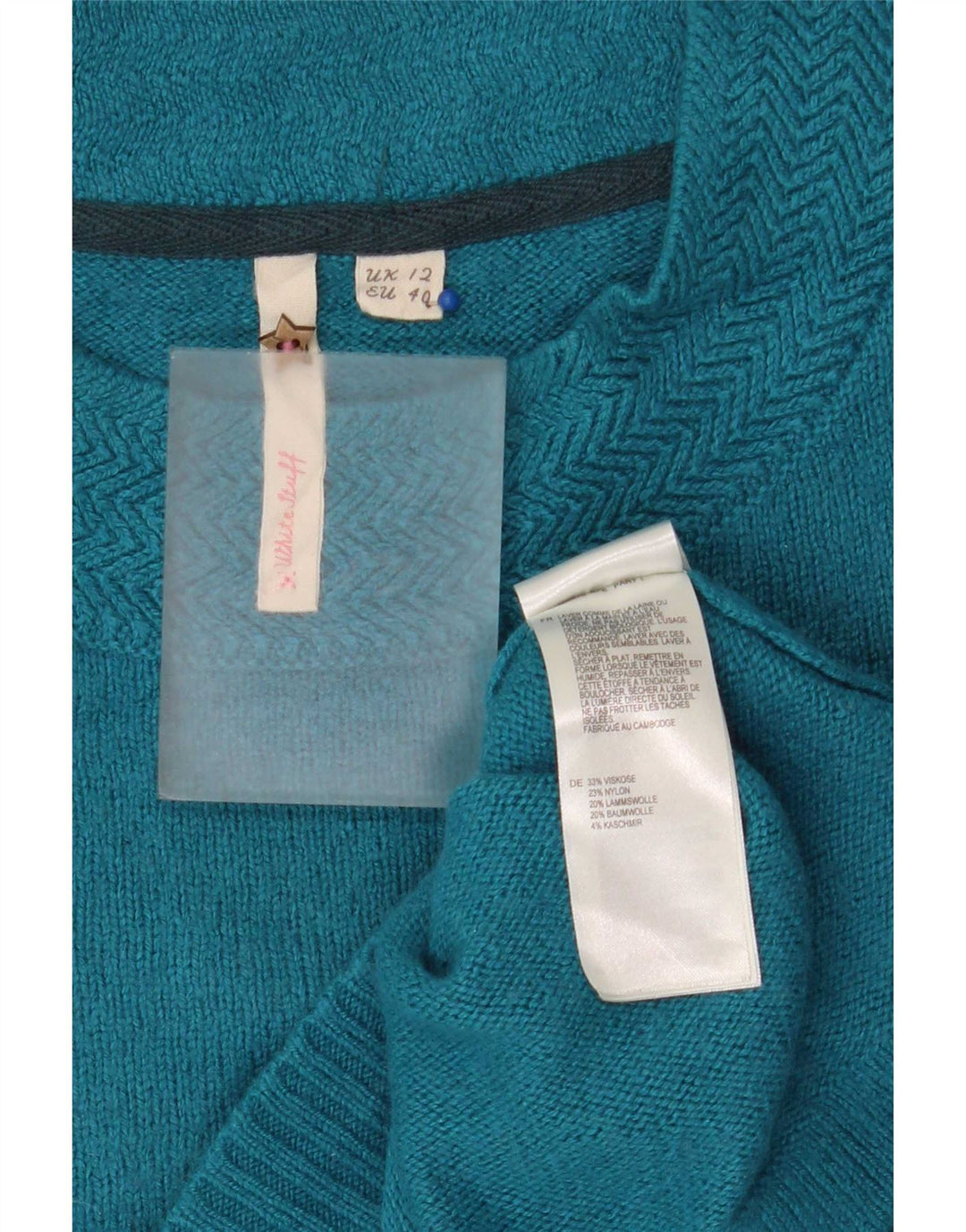 Suéter feminino White Stuff com gola redonda Reino Unido 12 viscose azul médio