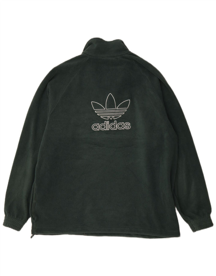 Suéter de lã Adidas masculino com zíper e gola grande verde poliéster