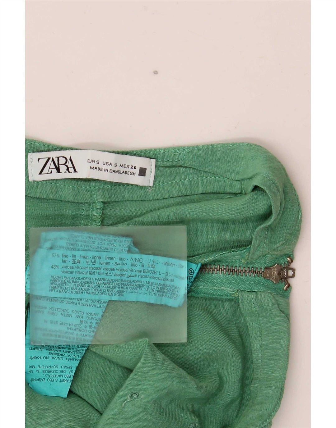 Zara Shorts feminino casual pequeno W26 linho verde