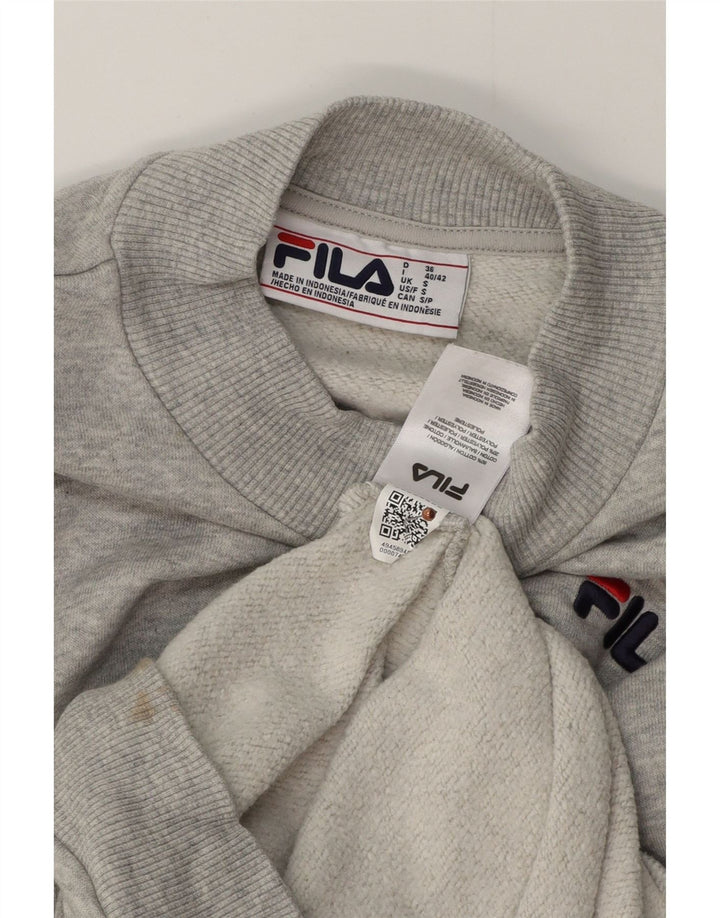 Fila moletom feminino oversized jumper UK 10 pequeno algodão manchado cinza