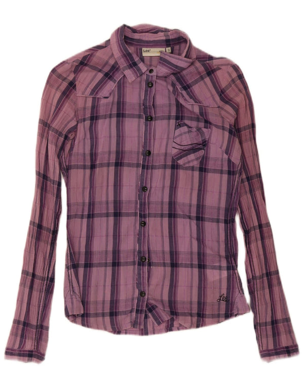 Camisa feminina Lee UK 10 pequena xadrez roxa de algodão
