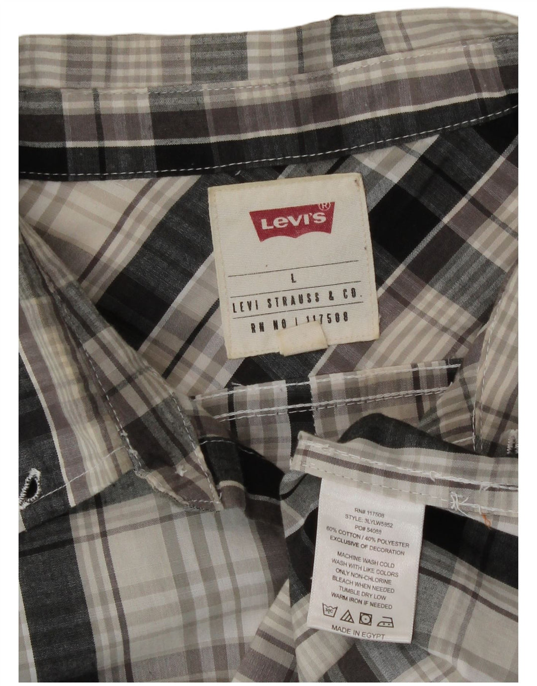Camisa masculina Levi's grande xadrez cinza algodão