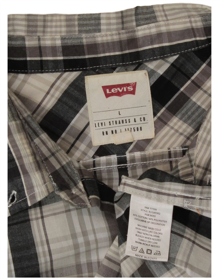 Camisa masculina Levi's grande xadrez cinza algodão