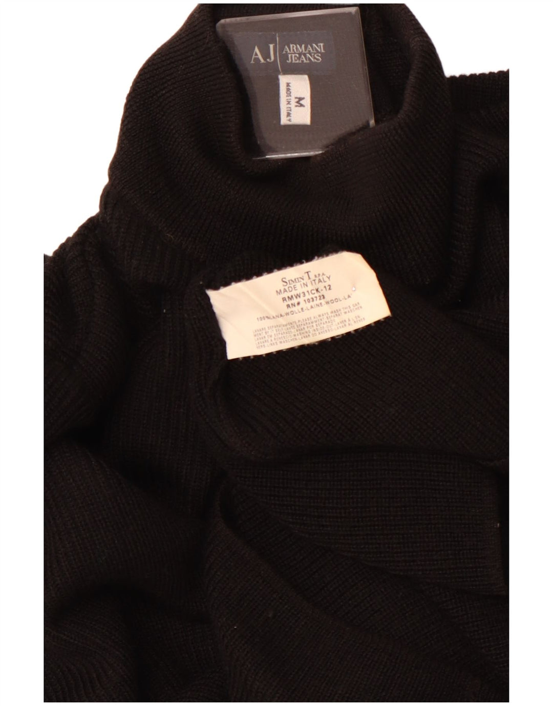 ARMANI JEANS Suéter masculino com gola tartaruga, lã preta média