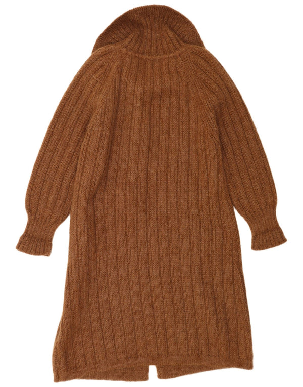 Suéter cardigã feminino vintage oversized longline Reino Unido 14 modal marrom médio