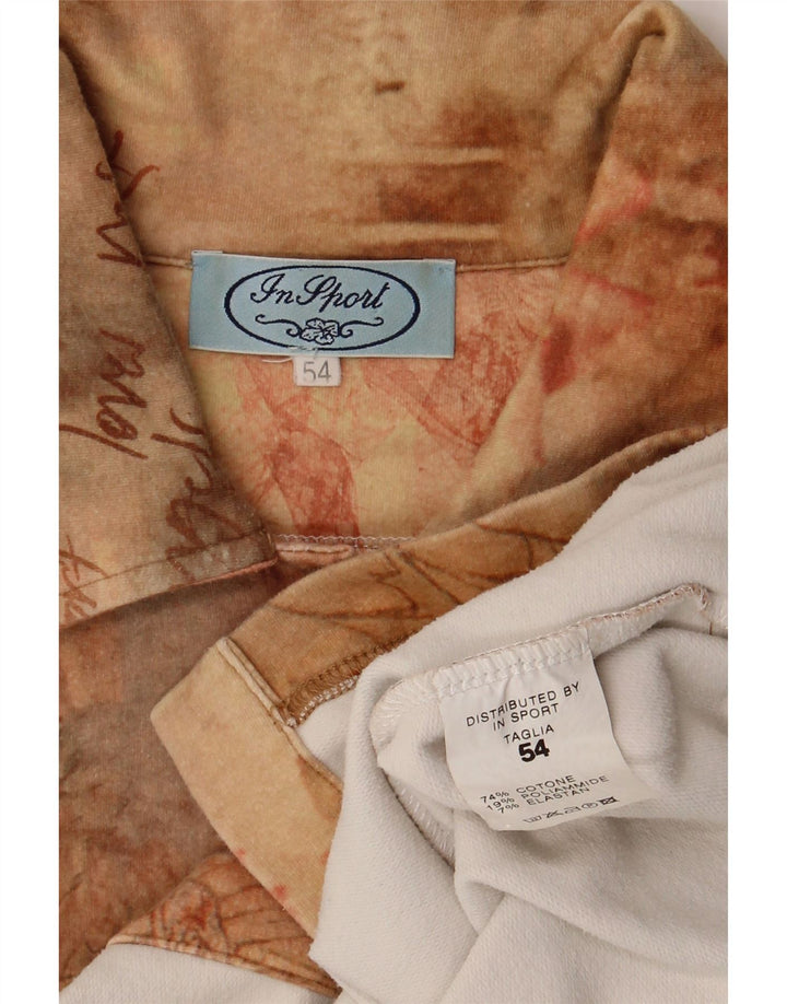 Camisa feminina vintage IT 54 3XL algodão floral bege