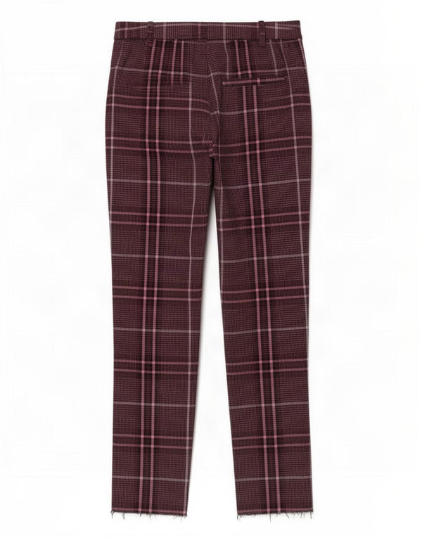 Calça feminina Marks & Spencer UK 10 pequena W28 L28 xadrez borgonha