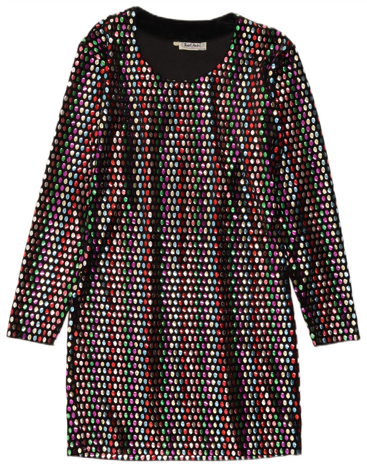 Vestido feminino vintage de manga comprida UK 12 médio multicolorido manchado