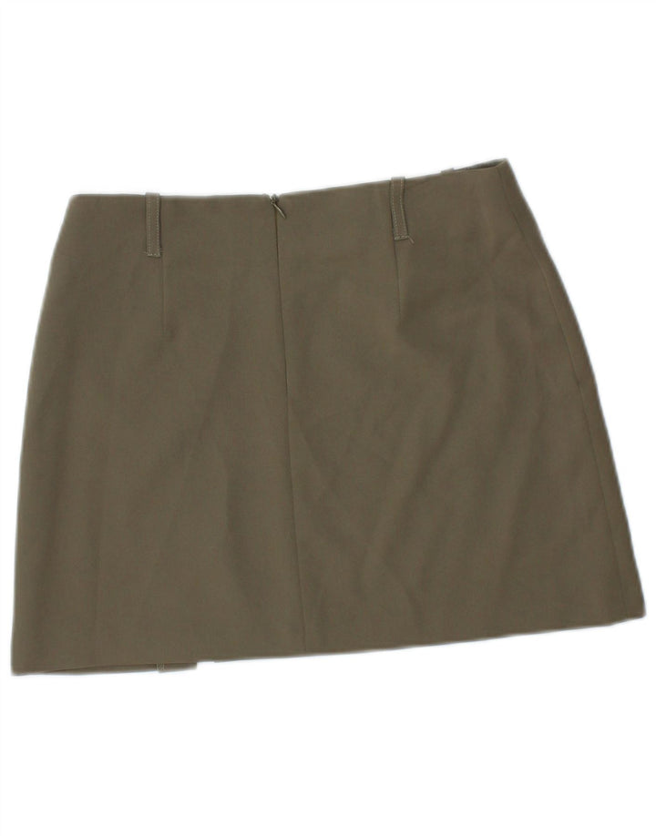 Mini saia feminina VINTAGE cintura baixa IT 40 pequena W28 cáqui poliéster