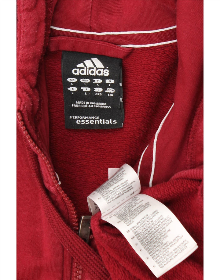 ADIDAS Mens Zip Hoodie Suéter Grande Algodão Vermelho
