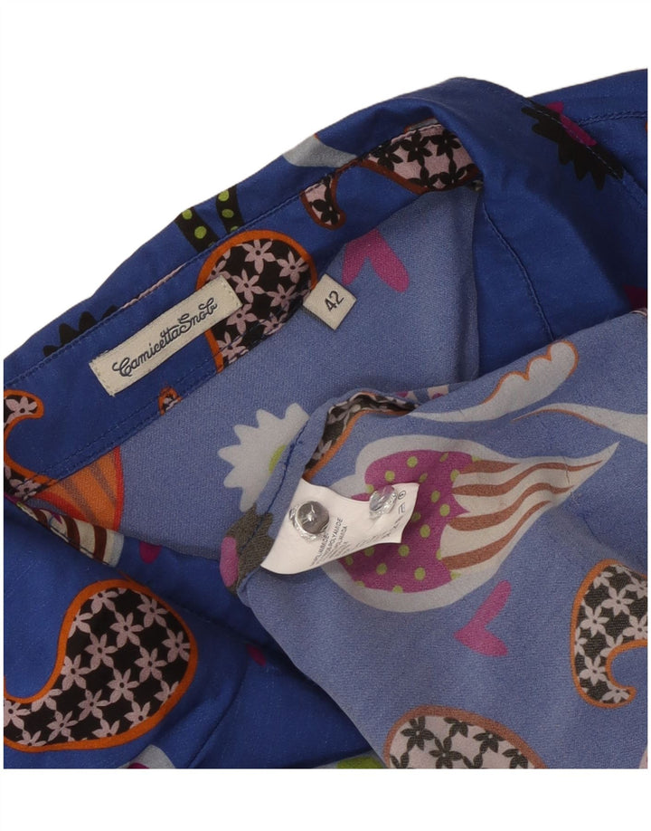 Camisa feminina vintage blusa IT 42 azul médio paisley poliamida