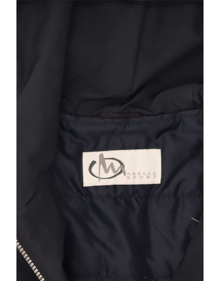 Jaqueta corta-vento feminina Marella com capuz UK 12 poliéster azul marinho médio