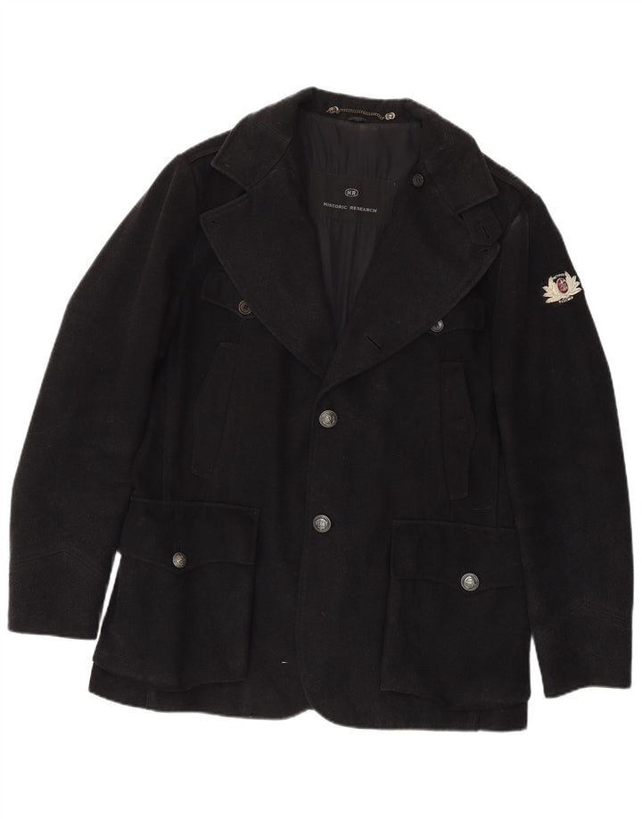 Sobretudo masculino vintage com 2 botões UK 40 grande lã preta