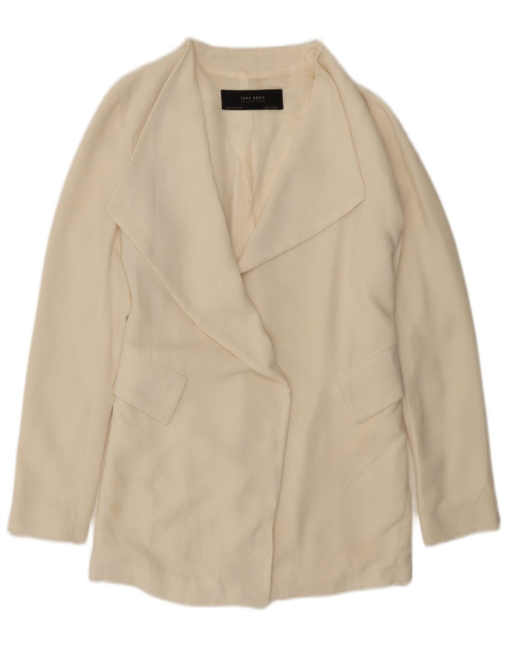 Jaqueta blazer aberta feminina Zara UK 10 pequena poliéster branco