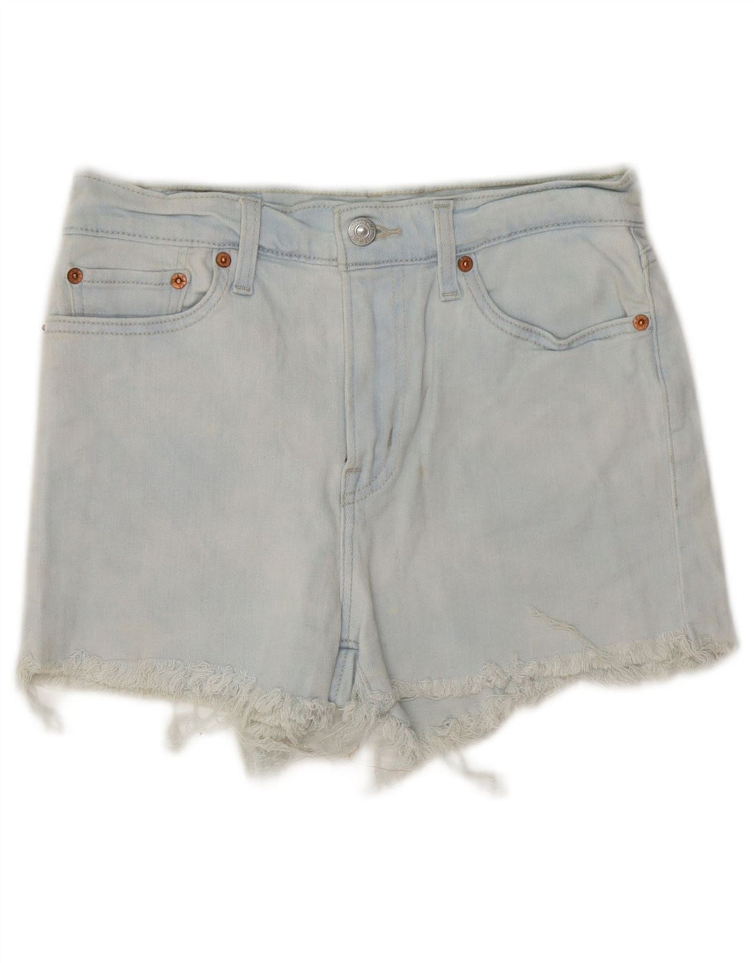 Shorts jeans feminino de cintura alta Levi's W27 pequeno algodão azul