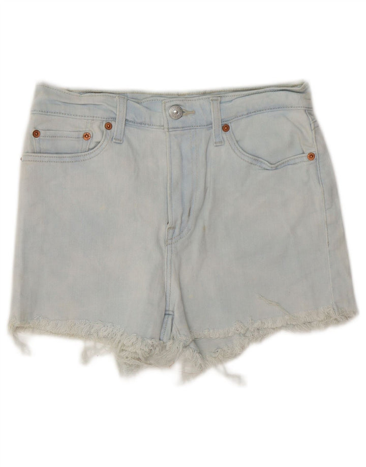 Shorts jeans feminino de cintura alta Levi's W27 pequeno algodão azul