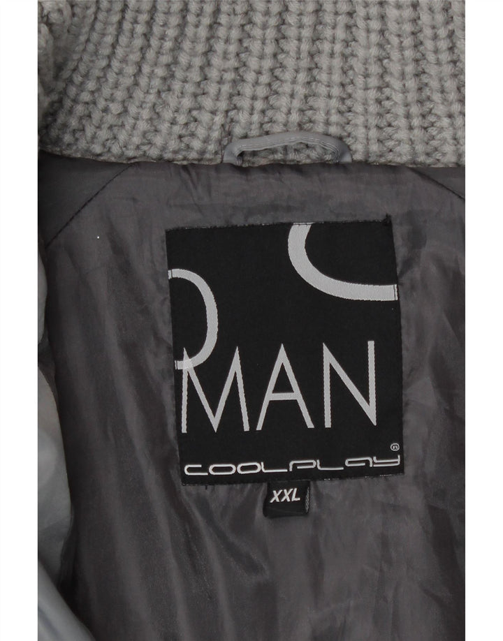 Jaqueta acolchoada masculina vintage UK 44 2XL poliéster cinza